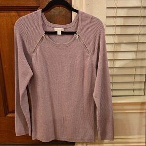 New York & Company Purple Knit Sweatshirt with Zipper Accents